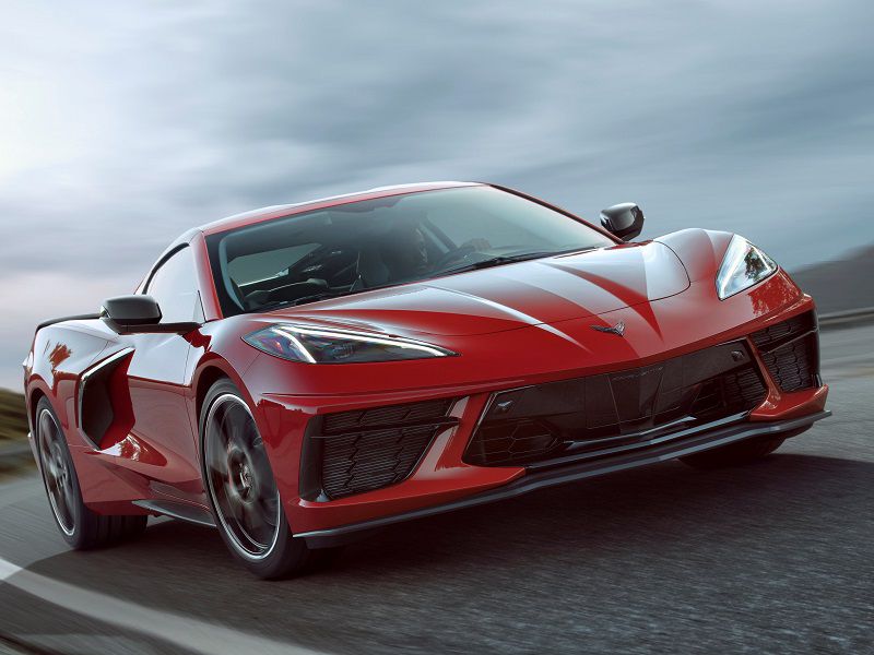 2020 Chevrolet Corvette Stingray C8 Red Driving Front Three Quarter ・  Photo by General Motors