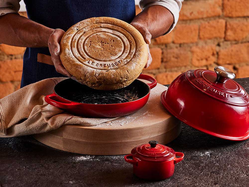 baking with le creuset using a cast iron bread oven in volcanic