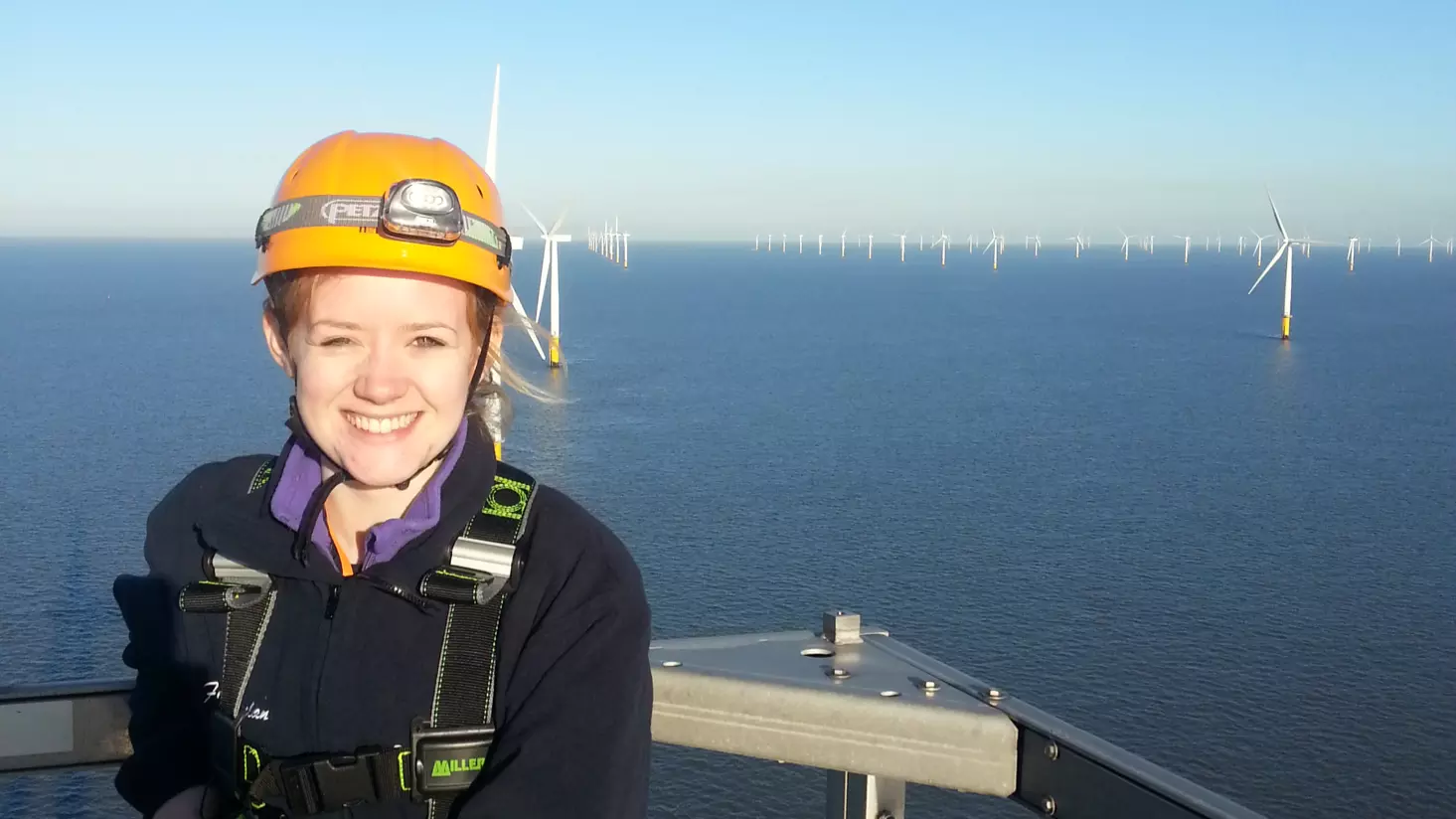 Fiona at an offshore wind farm, one of the happiest moments in her career