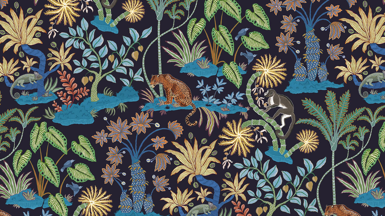 Rainforest 02 Midnight Eclectic Jungle Wallpaper Lick