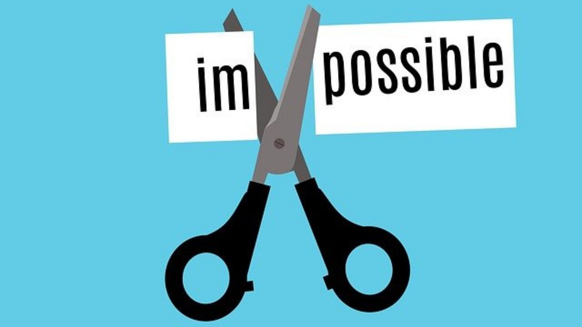 Ciseau qui coupe un bandeau sur lequel est écrit le mot "Impossible" et le coupe en deux. 