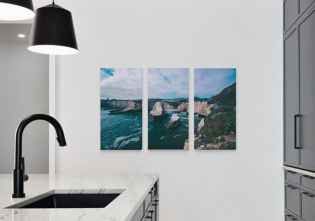 triptych print in a kitchen