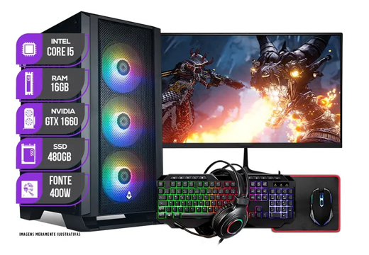 Imagem do produto PC Gamer Completo Mancer Intel i5 8ª, GTX 1660 16GB, SSD 480GB + Combo Periférico Gamer + Monitor 21 em Mercado Livre