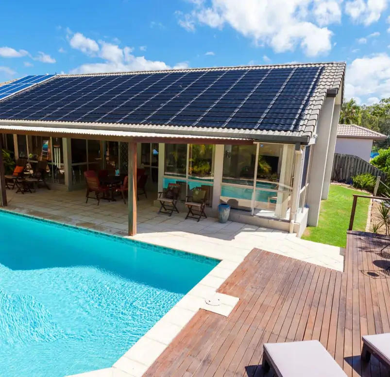 Solar panels and a pool