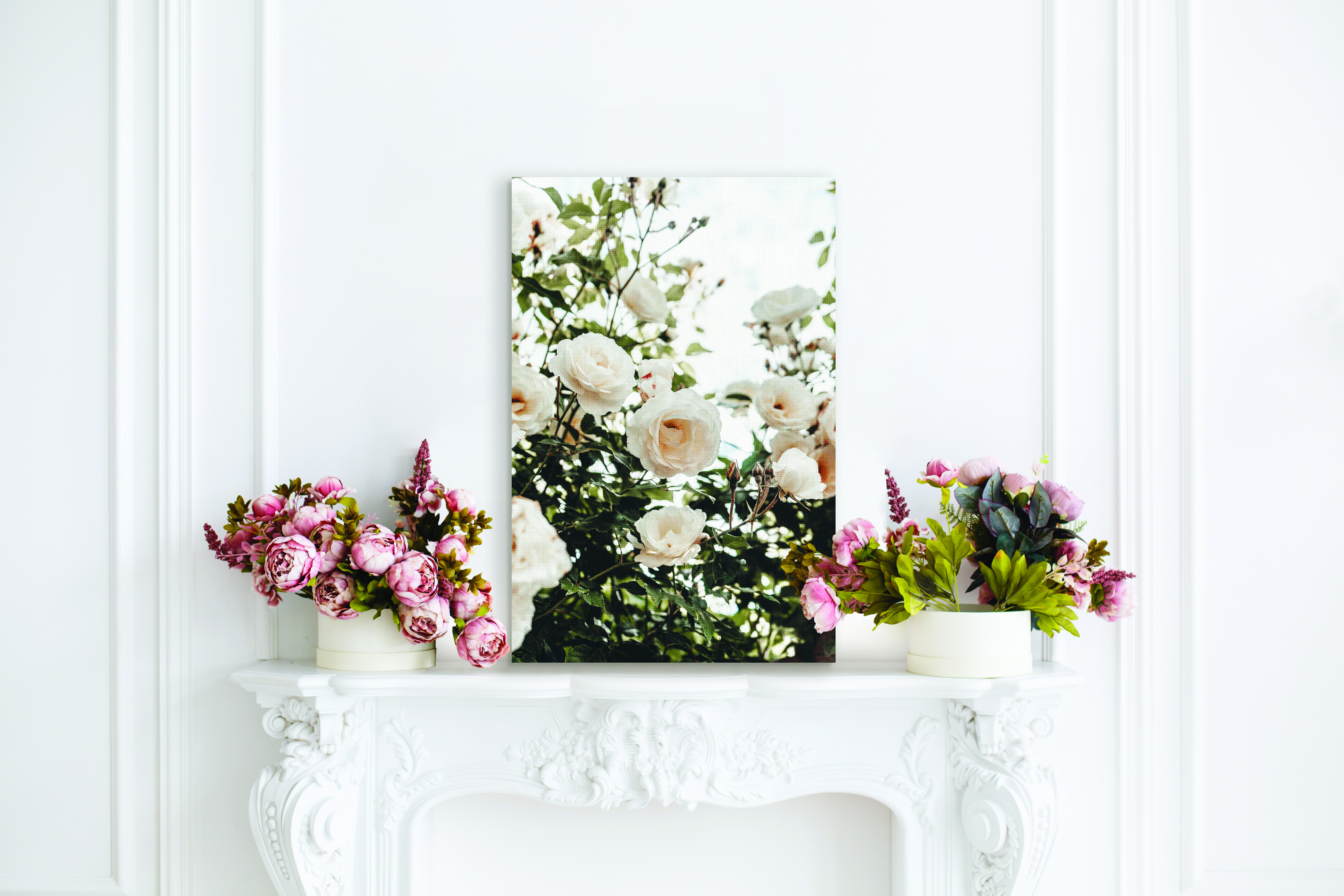 Canvas print of flowers on mantle