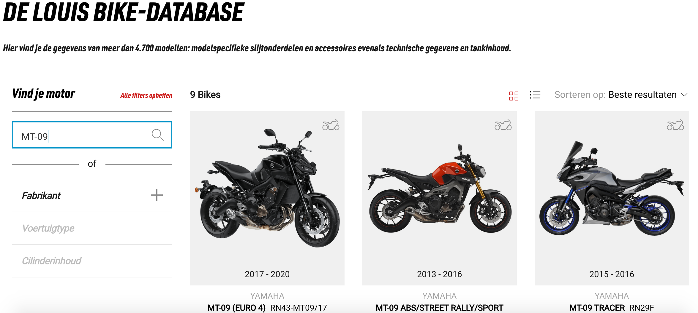 Parts finder Louis webshop
