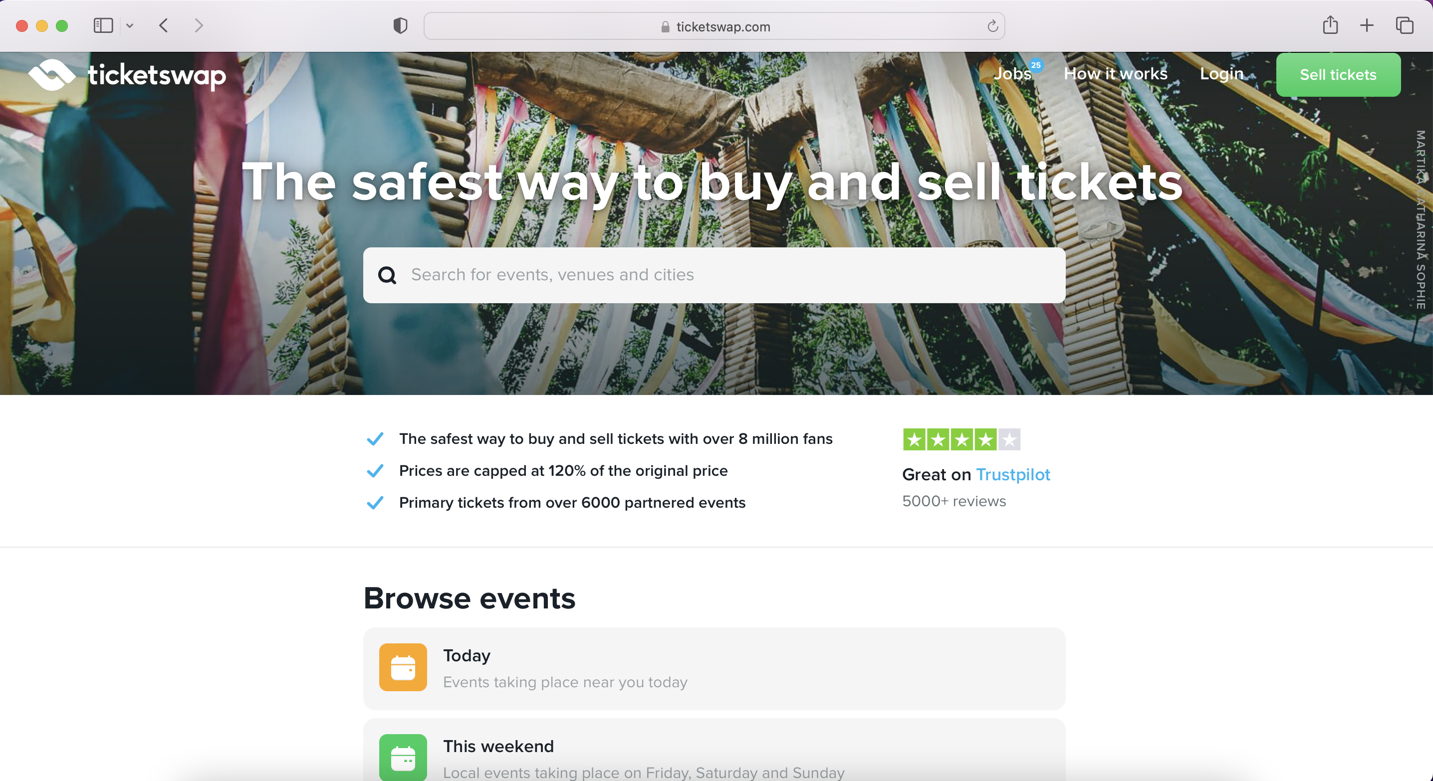 Ticketswap screenshot landingpage