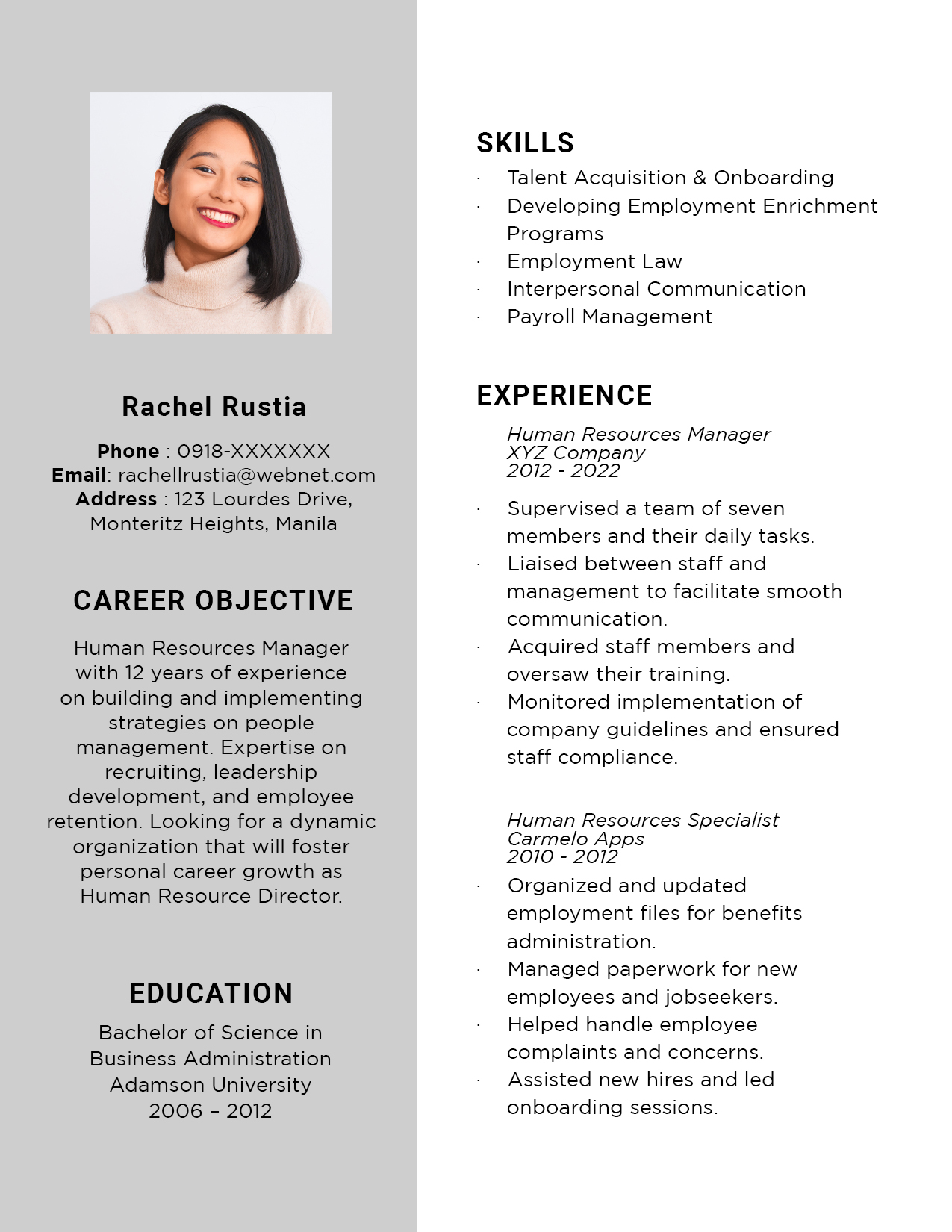 student resume sample filipino