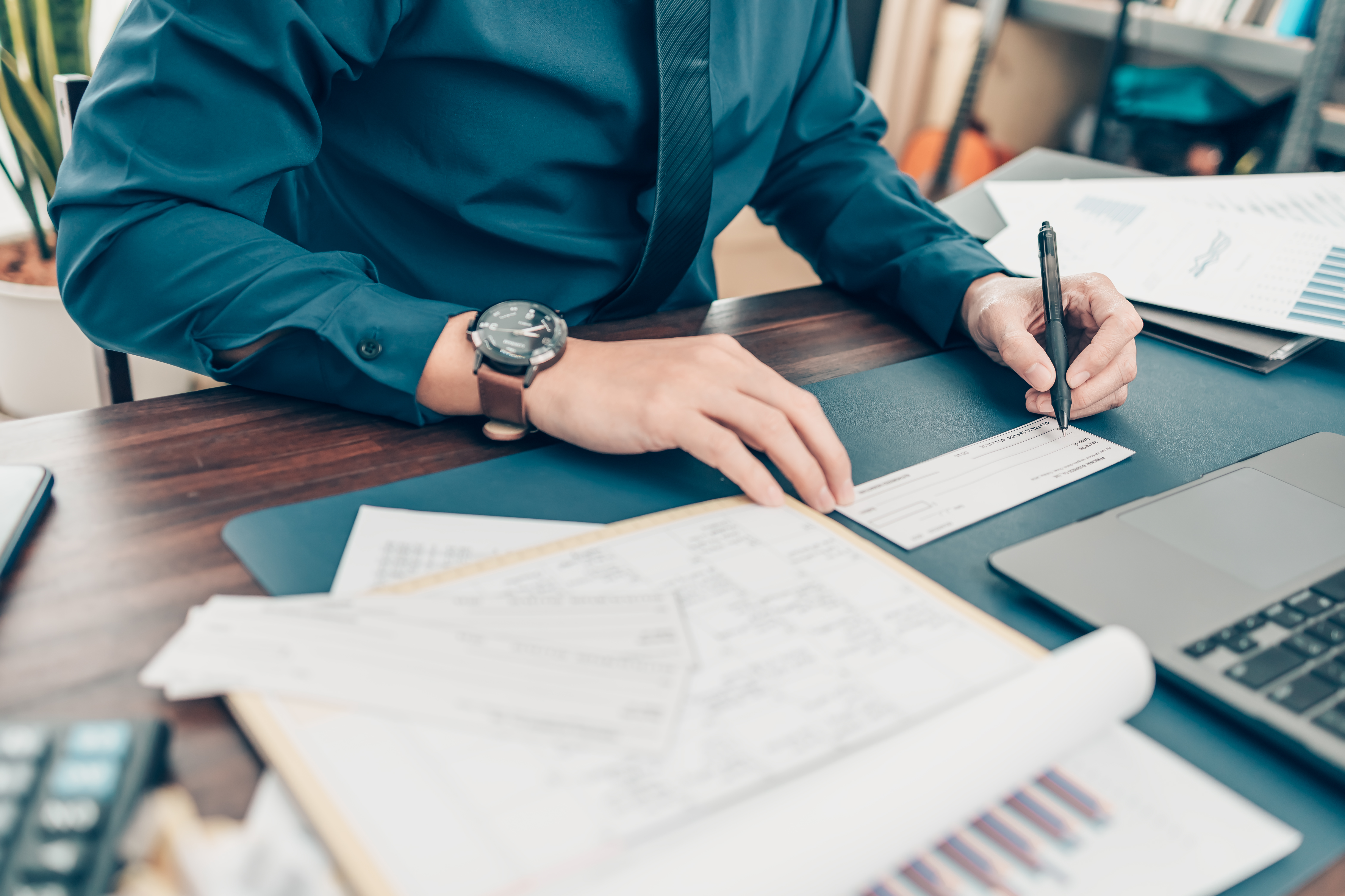 Doing paperwork at a desk