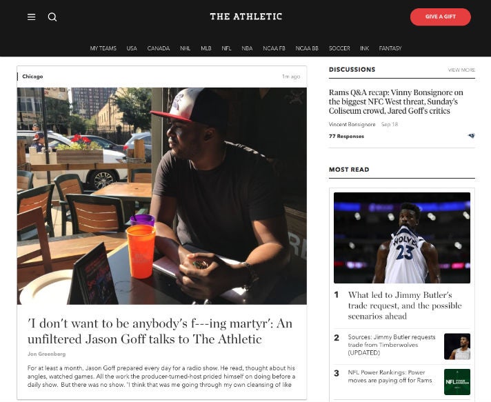 The Athletic Paid Content US Sports Publisher Homepage OMR