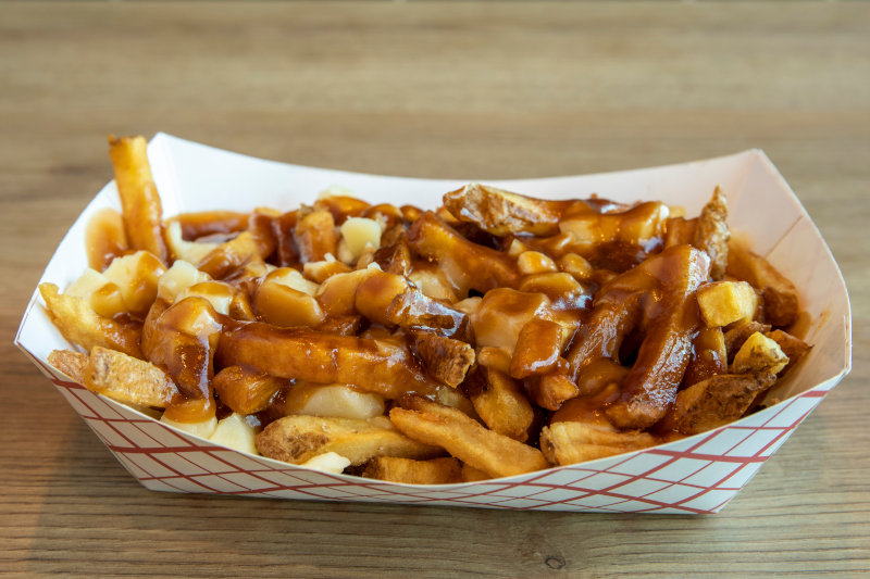 Poutine in a tray.