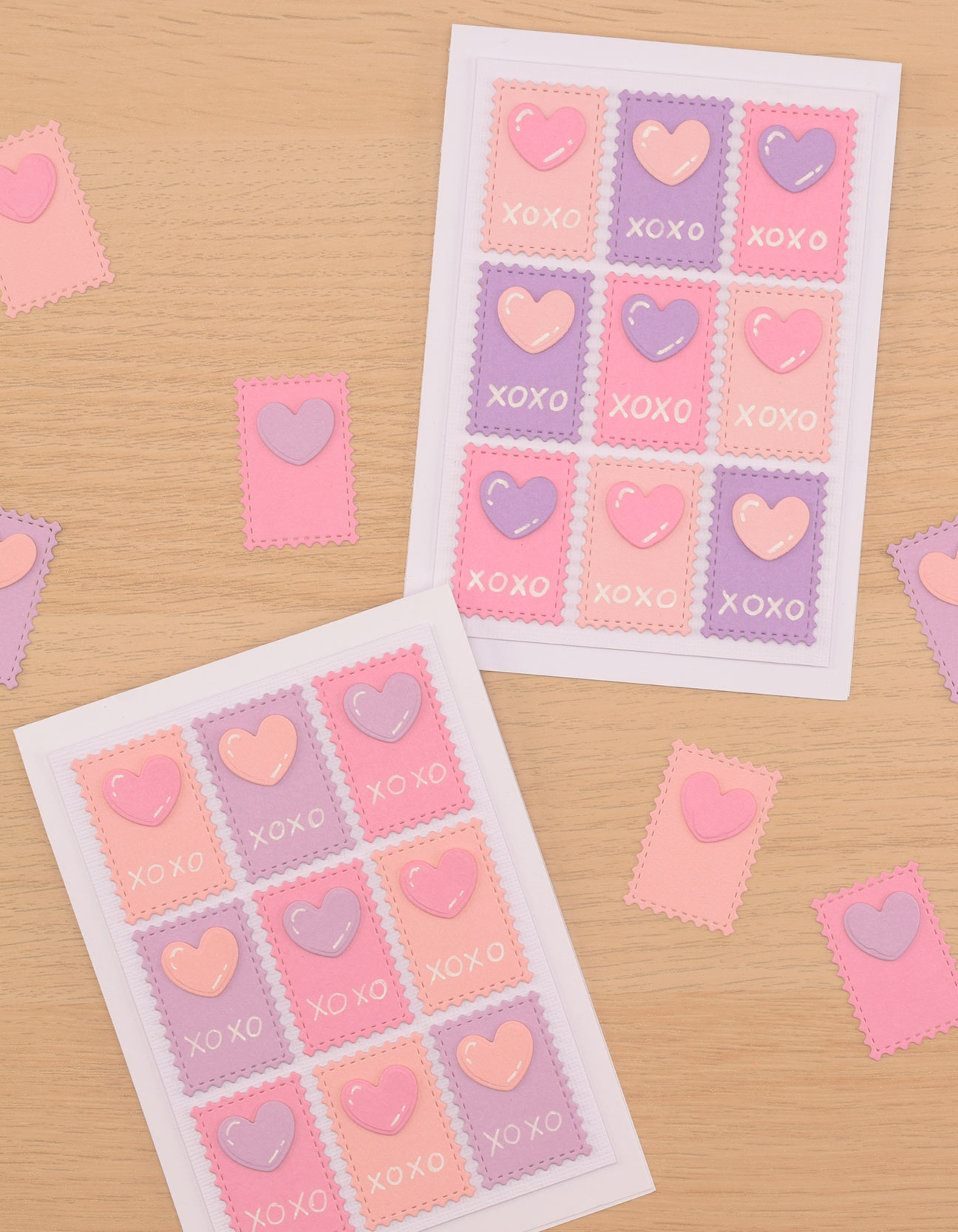 Valentinstag DIY: Karte mit Briefmarken und Herzen