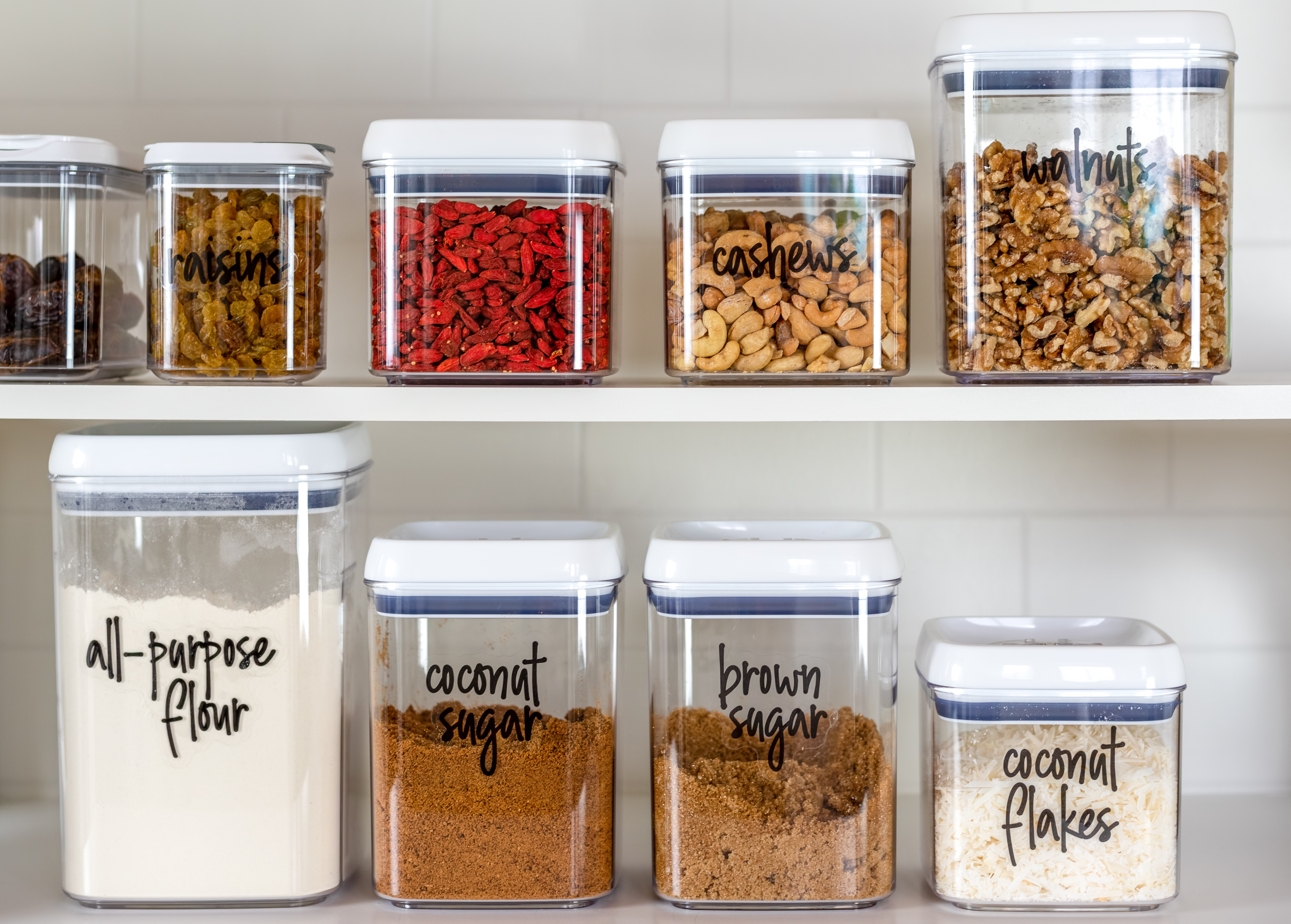 Neatly organized and labeled baking ingredients