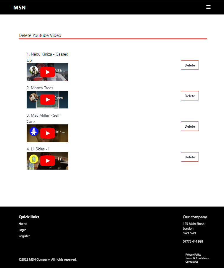 Imagem da sessão Youtube Videos Delete Page