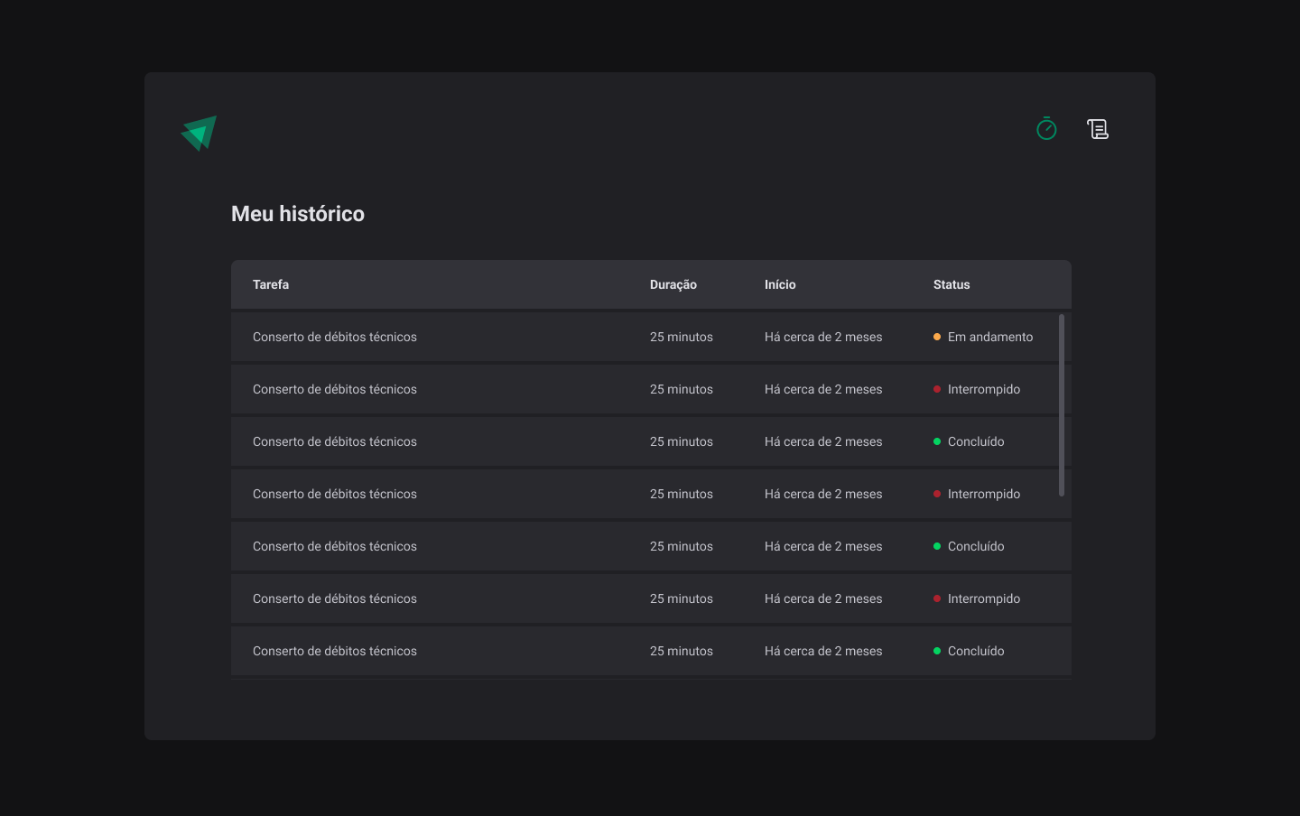 Imagem da sessão History