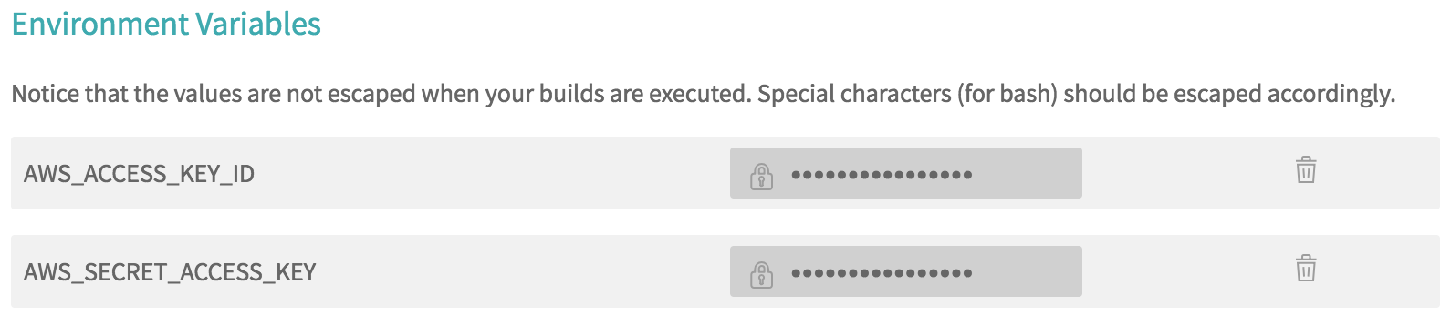 travis environment variables