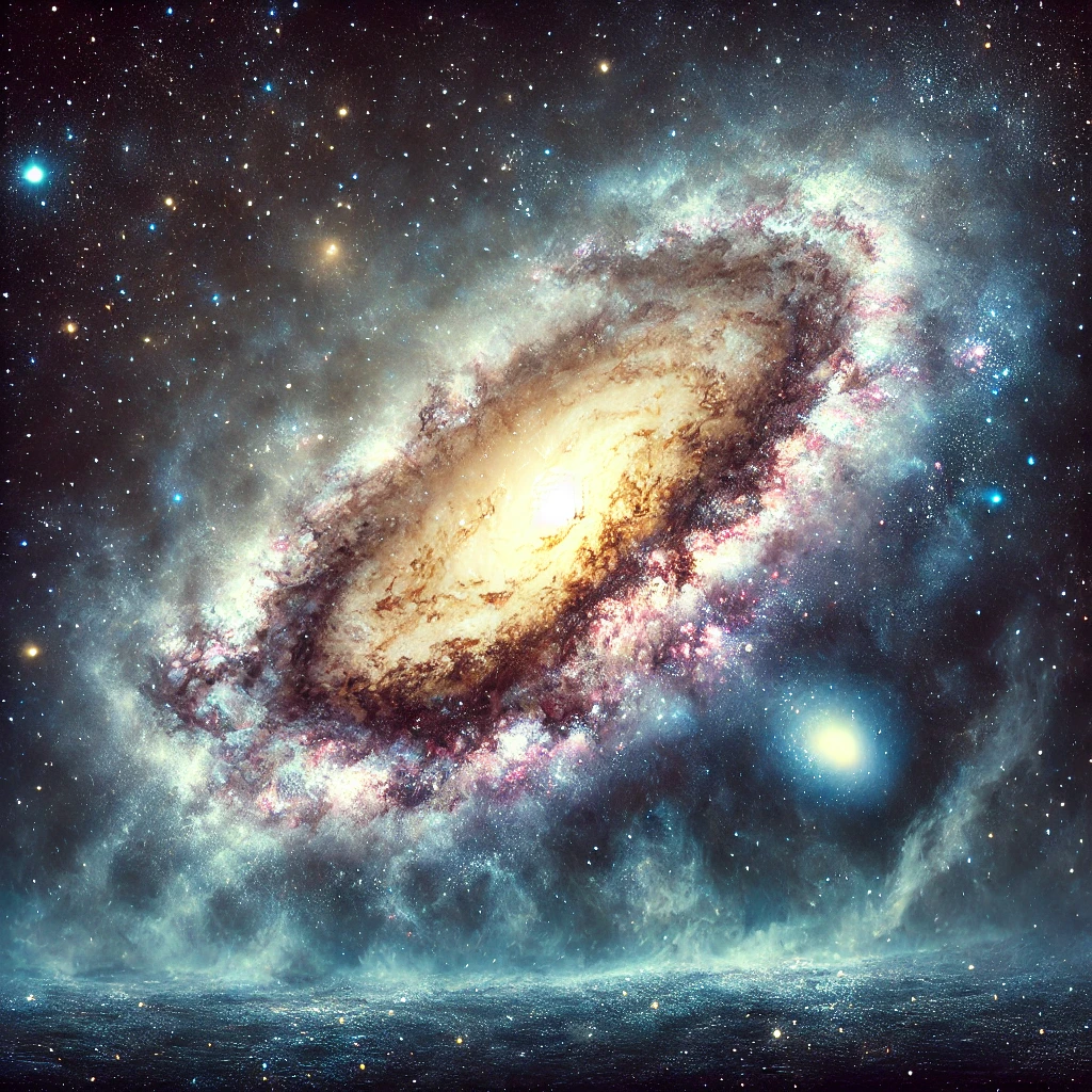 DALL·E 2024-09-23 08.34.22 - A breathtaking illustration of the Milky Way galaxy seen from a distant viewpoint, with its spiral arms stretching across space. The galactic core is .webp