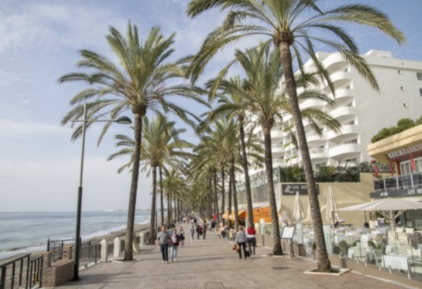 foto van Boulevard met diverse restaurants en barretjes aan het strand