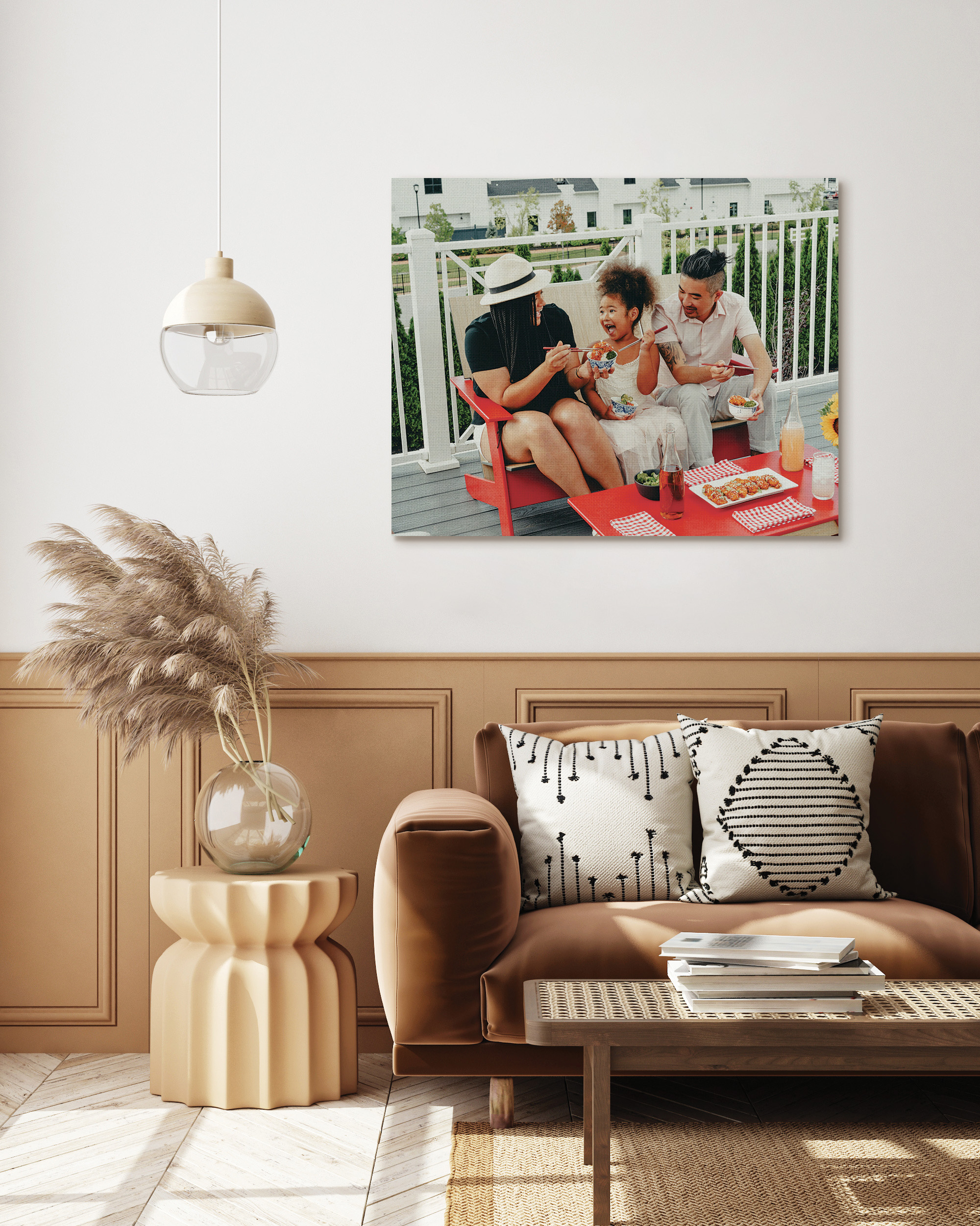 Canvas print of family having lunch together on the porch in living room
