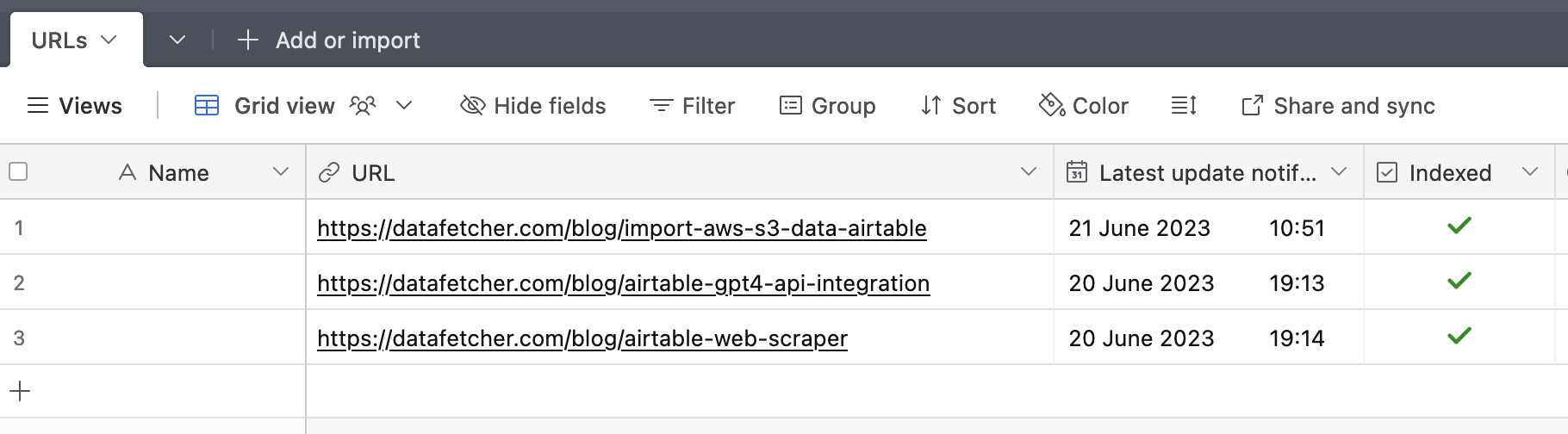 site URLs in table after indexing.png