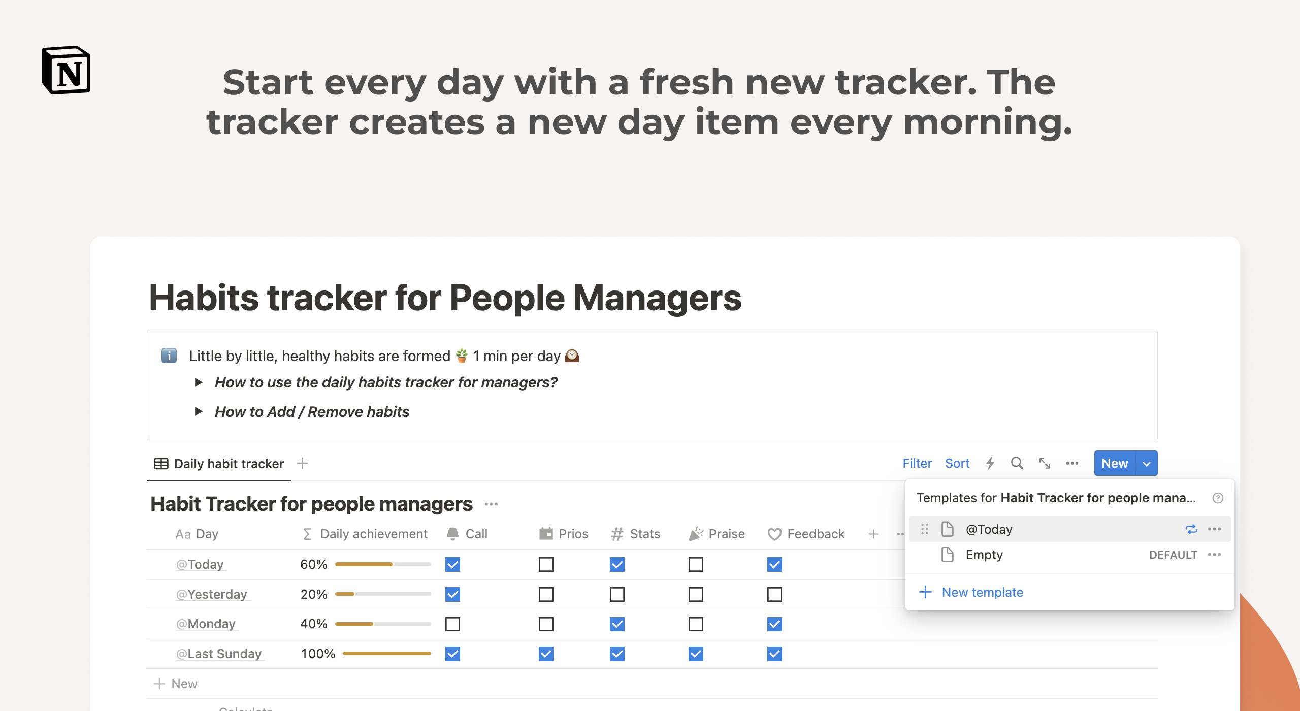 Habits tracker for people managers - build healthy leadership habits.