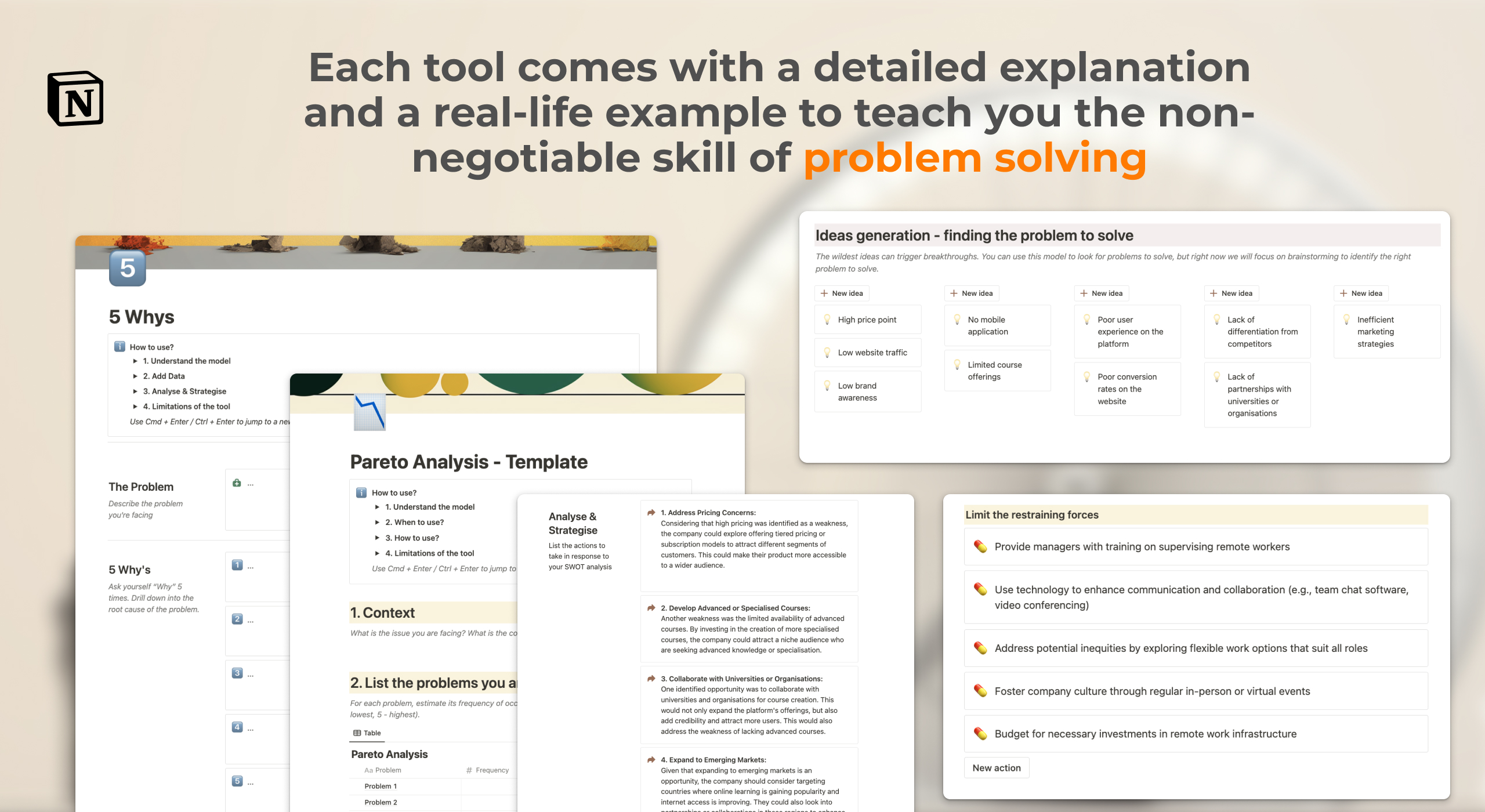 Detailed problem-solving templates - guides to critical thinking and solutions.