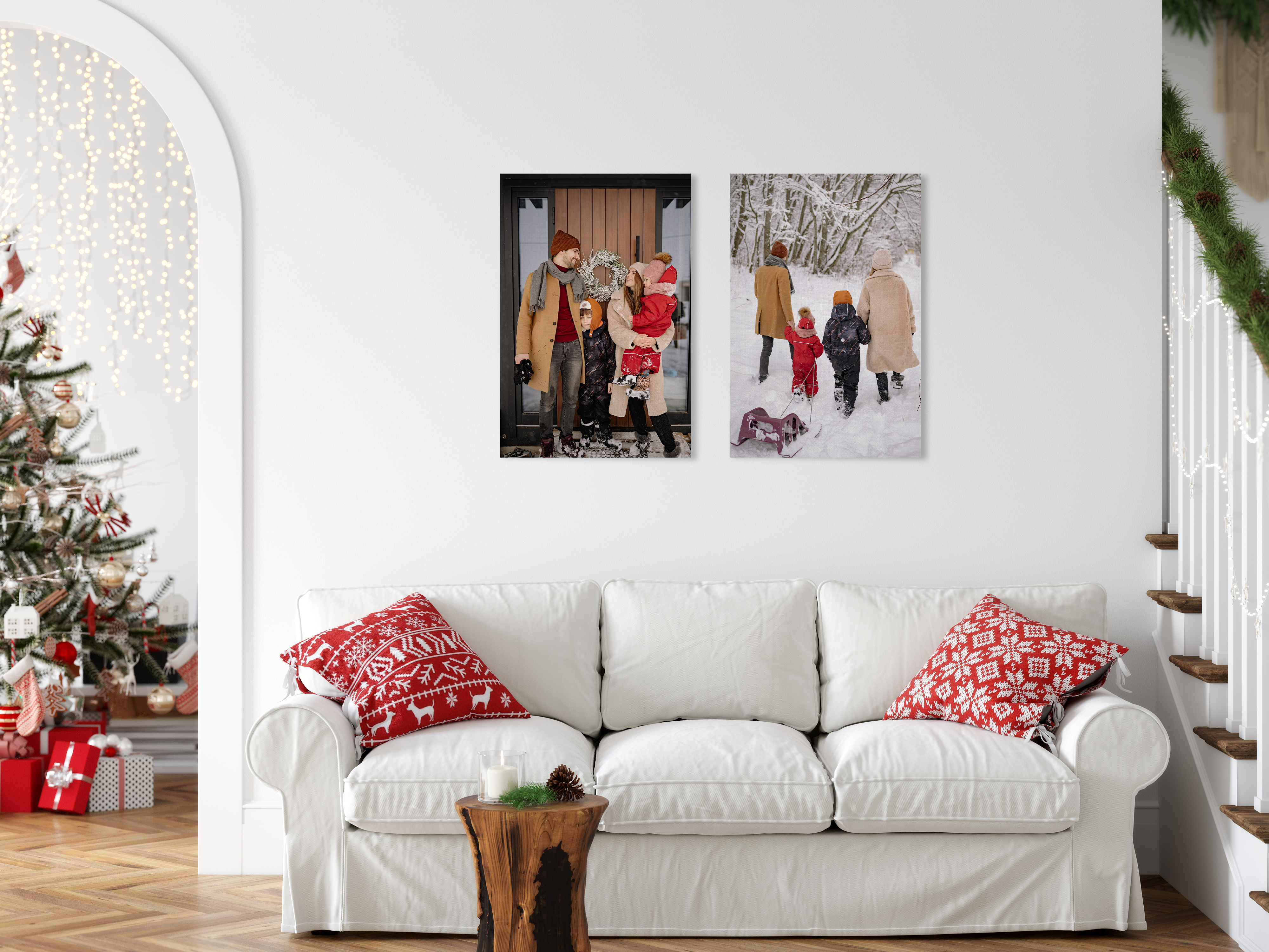 Canvas prints of family in living room