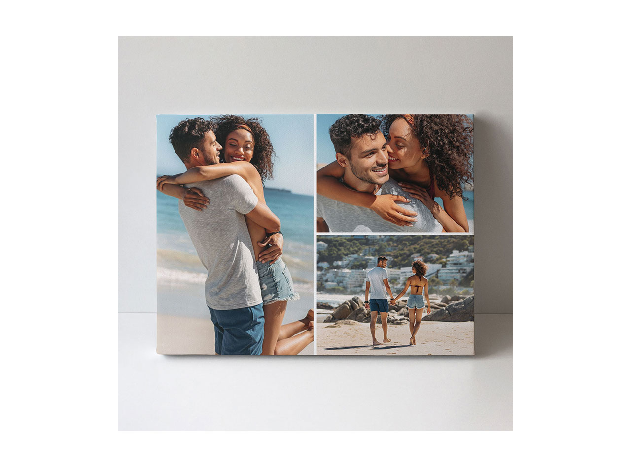 A canvas that displays a collage of photos from a couple on vacation