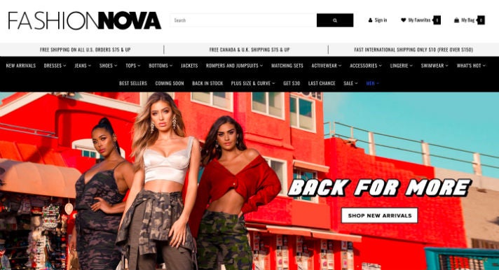 Fashion Nova Webseite