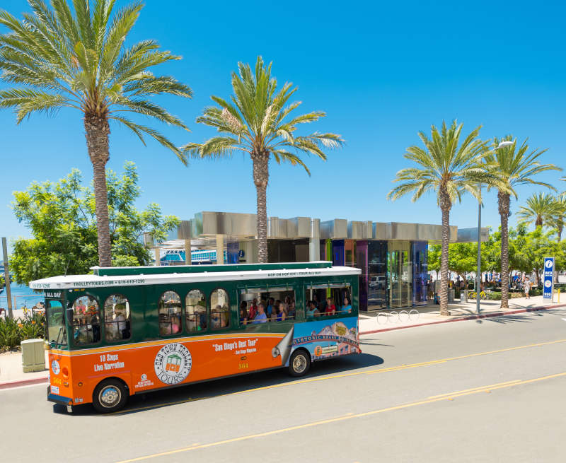 Trolley driving along the Embarcadero