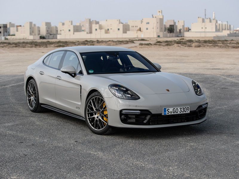 2019 Porsche Panamera GTS Grey Parked Front Three Quarter ・  Photo by Porsche 