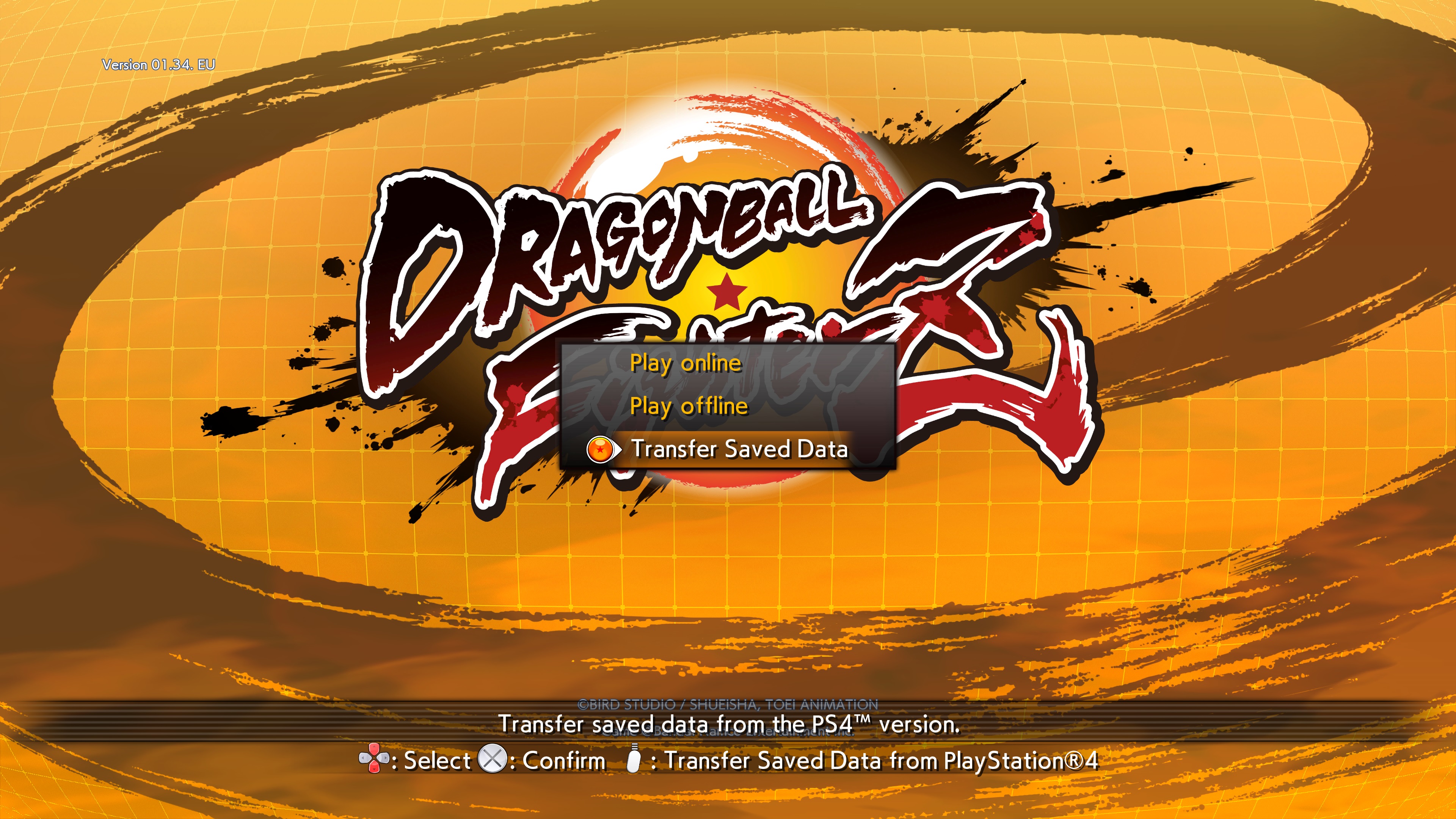 Dragon Ball FighterZ menu selection for Transfer Saved Data