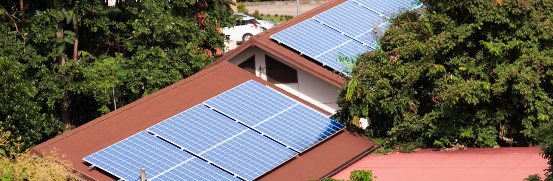 Solar panels on roof of suburban house