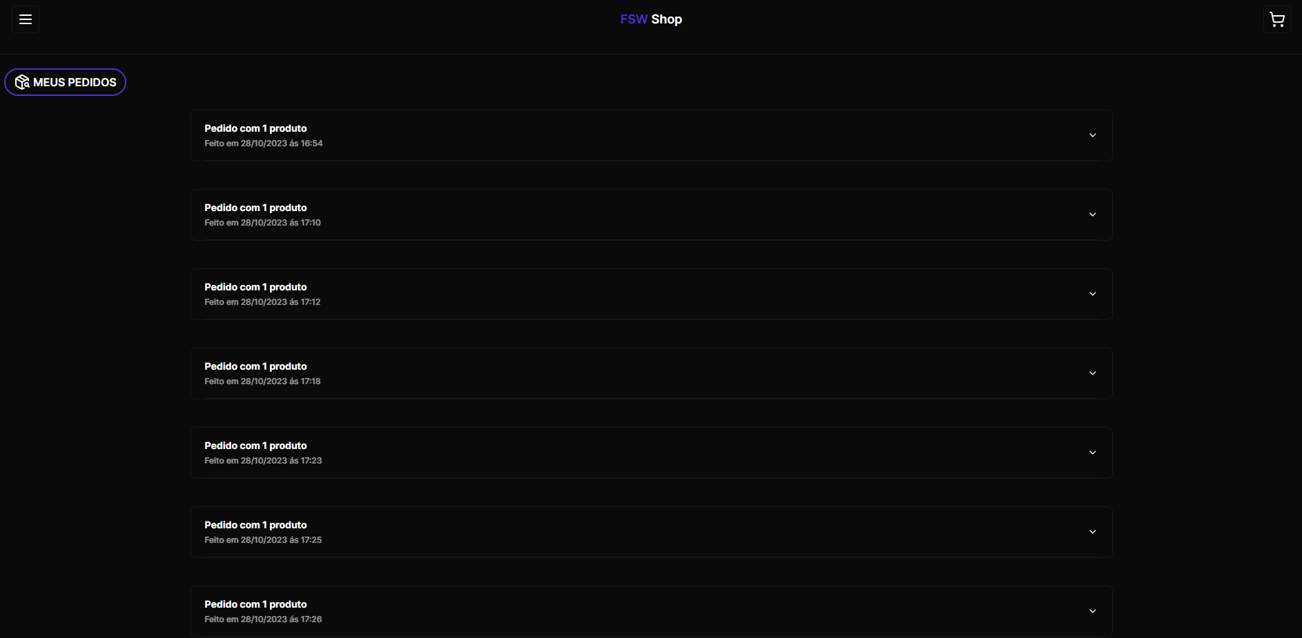 Imagem da Sessão Pedidos