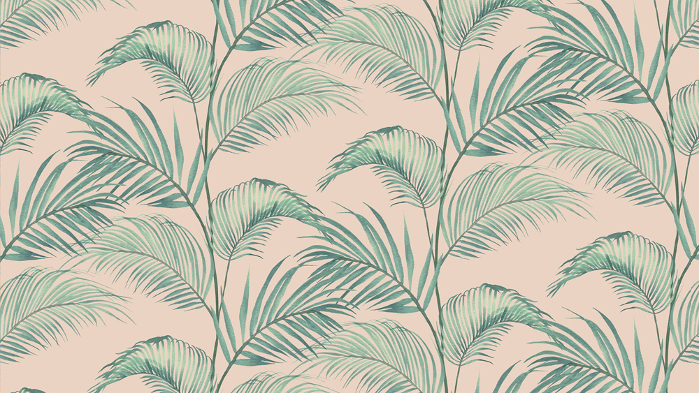 Jungle 02: Pink & Green Palm Leaf Wallpaper - Botanical