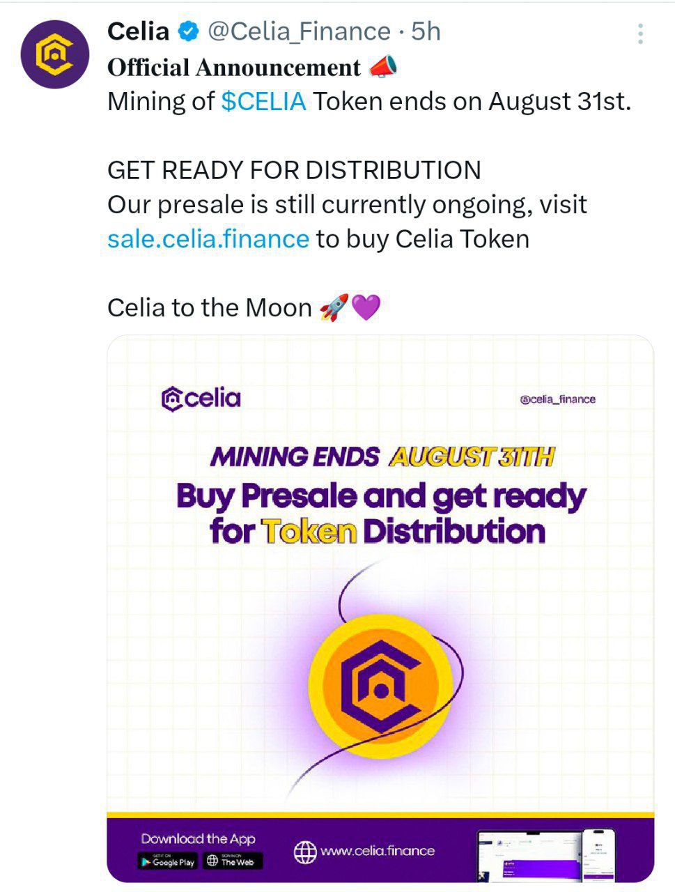 CELIA MINING ENDS TODAY - AUGUST 31st 2024