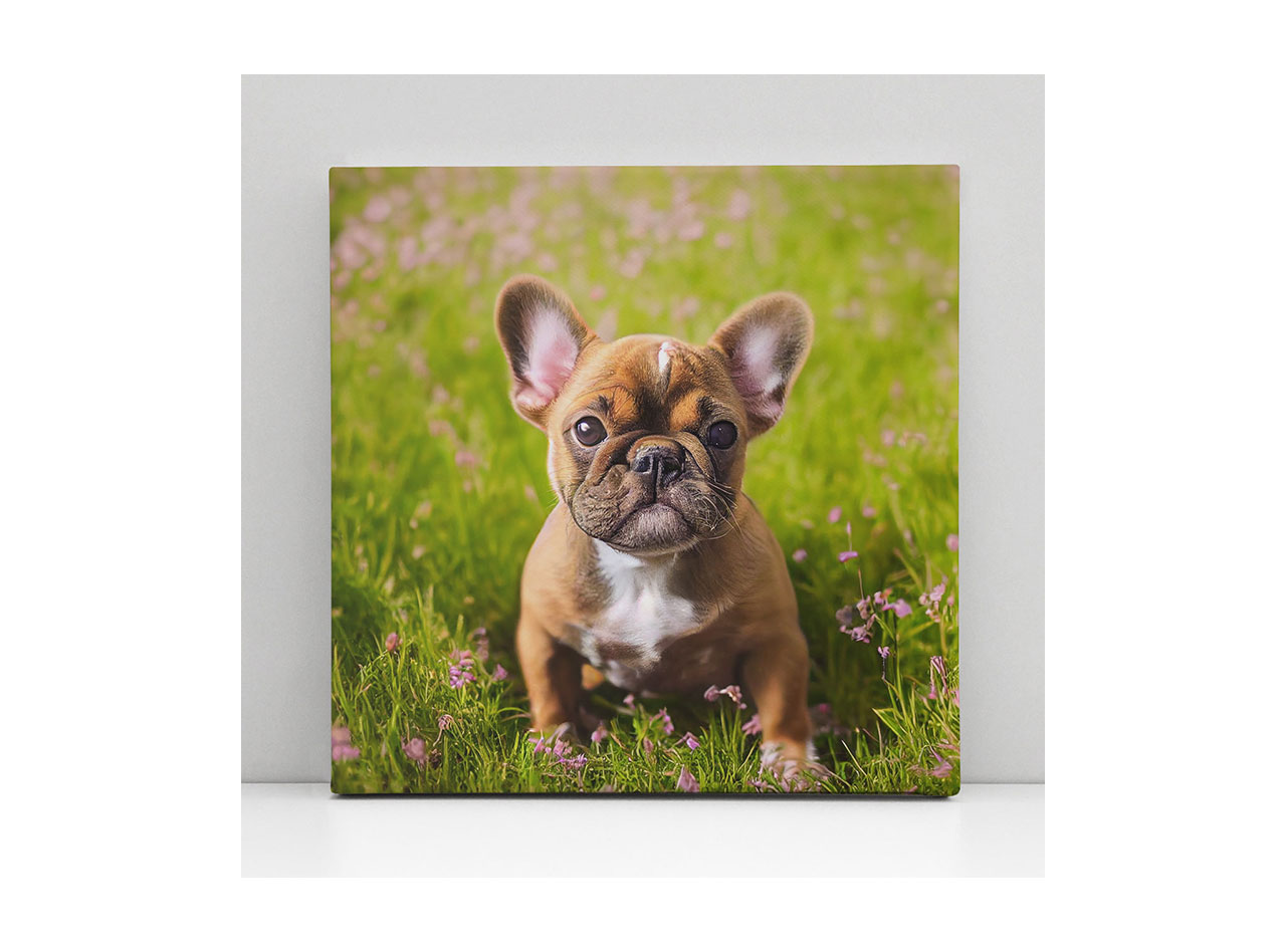A square canvas featuring a photo of a cute French Bulldog