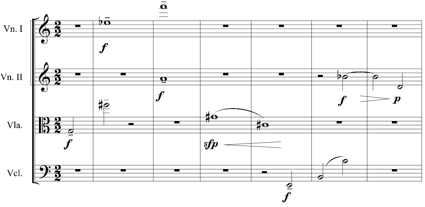 Example 16: The Psalms row transplanted into Webern’s String Quartet Op. 28.