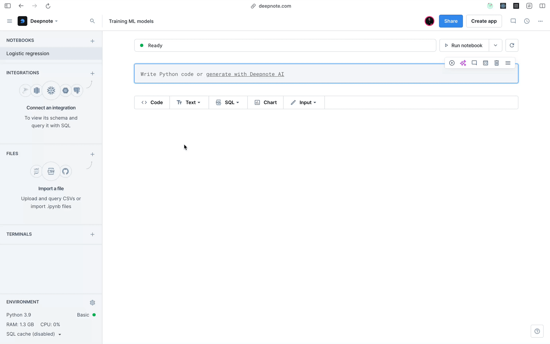 Utilizing notebook metadata for relevant completions in an empty notebook