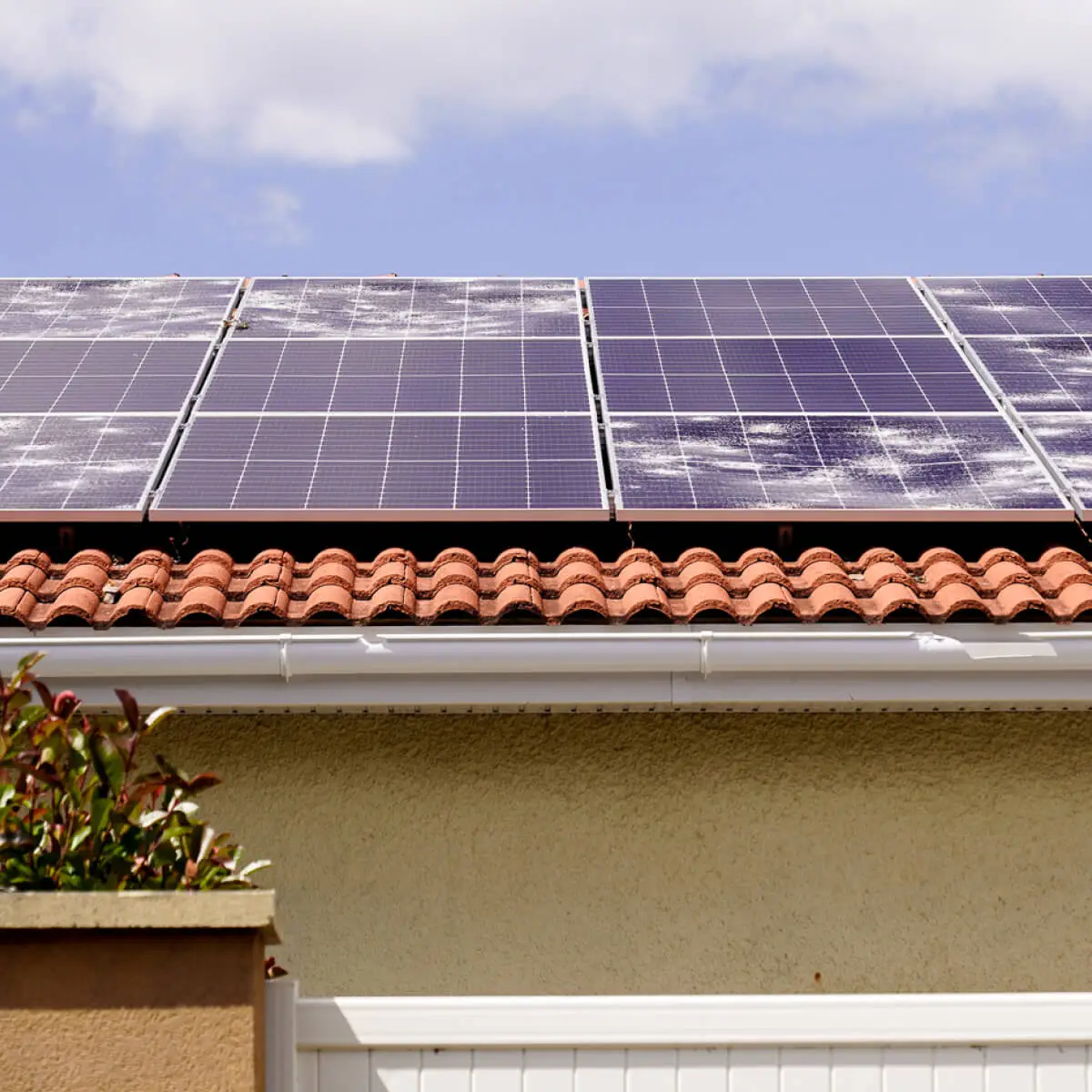 Typical Aussie rooftop, with solar panels installed. Hail has caused a lot of damage to the panels.