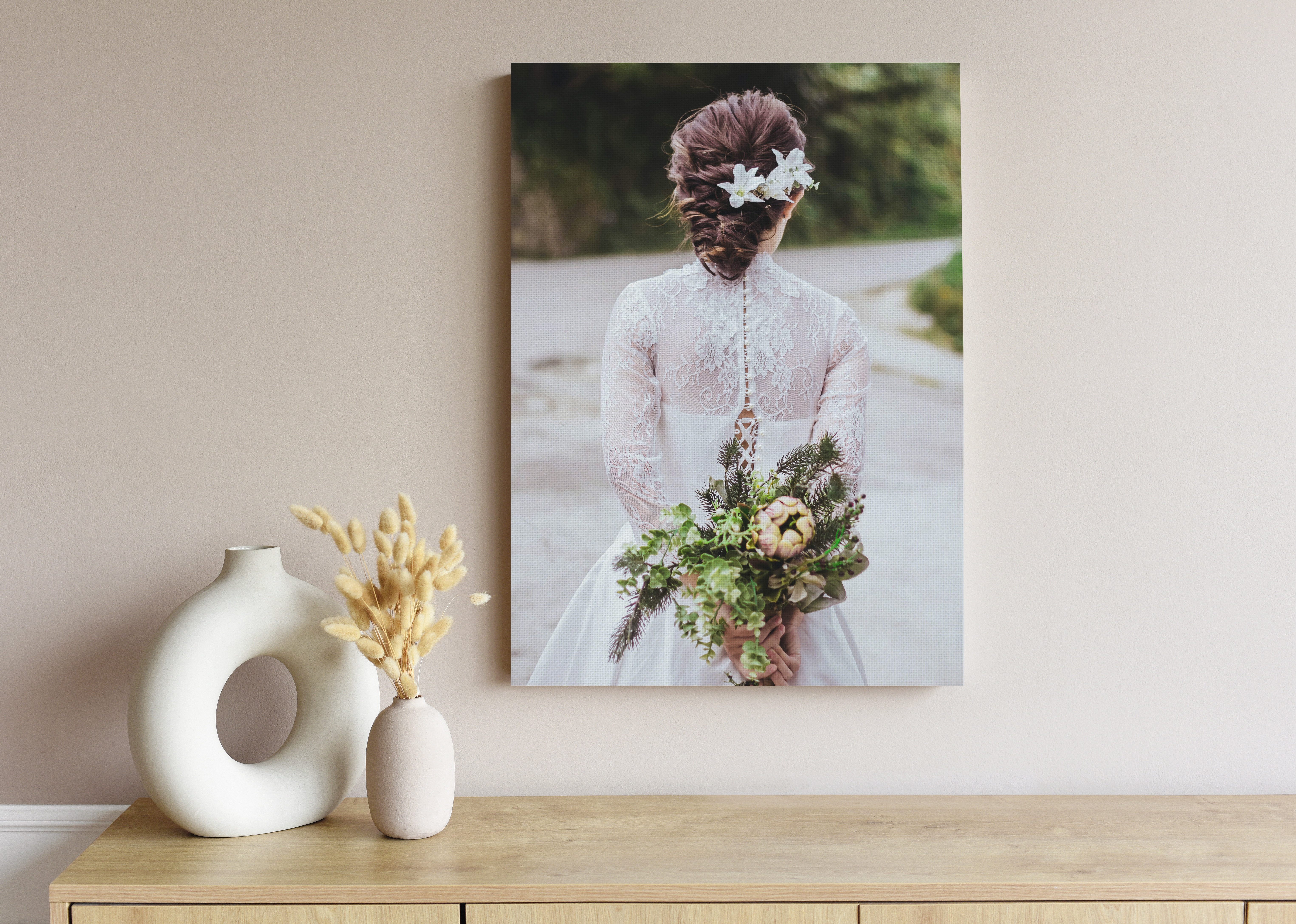 Canvas print of bride with flowers