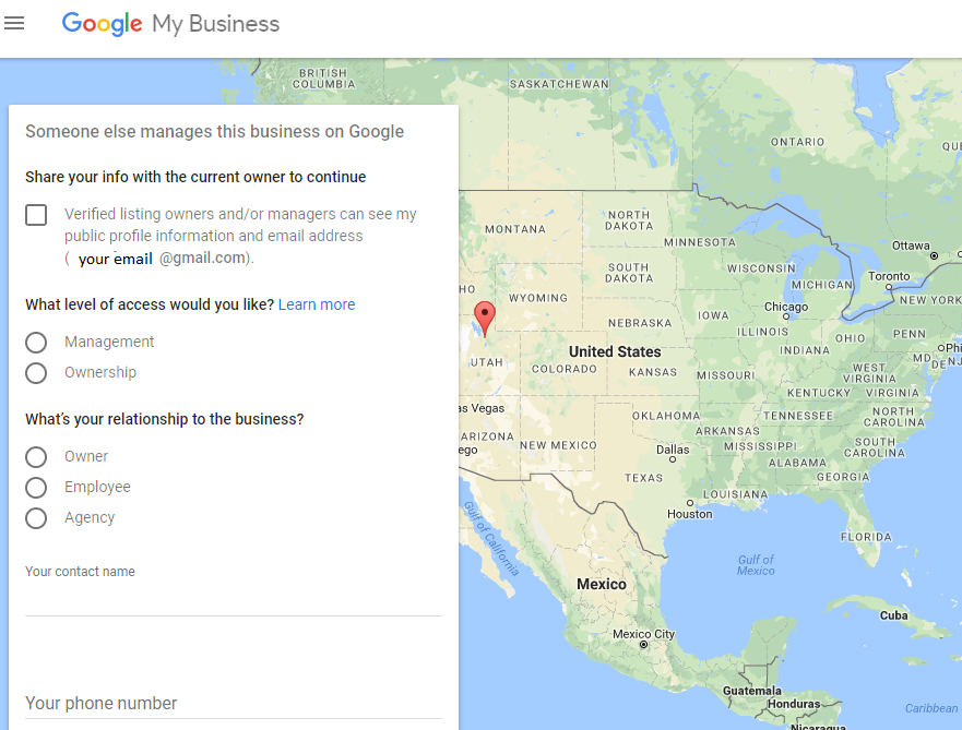 google my business verification request access screen