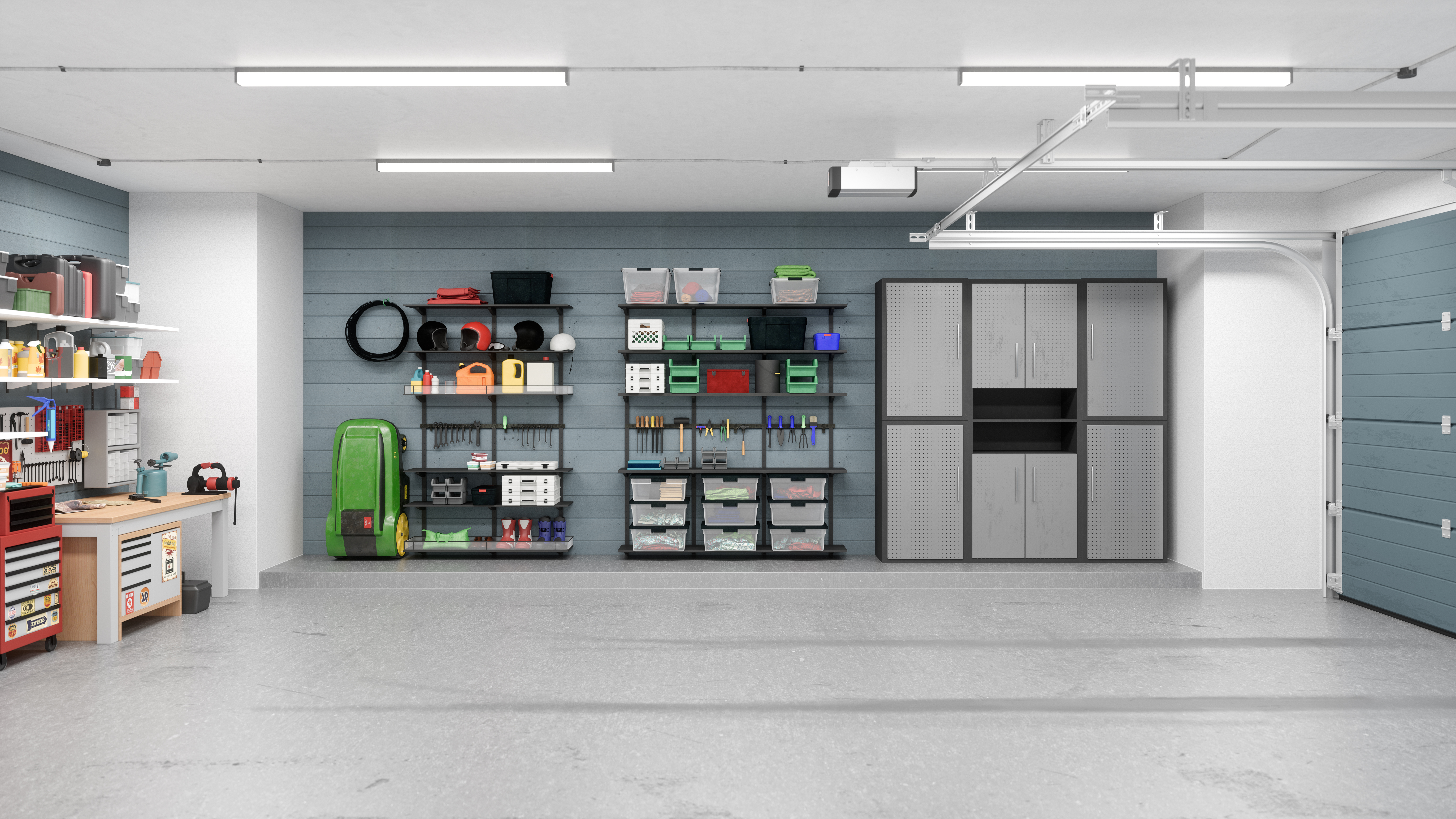 Interior of an empty modern garage in a house