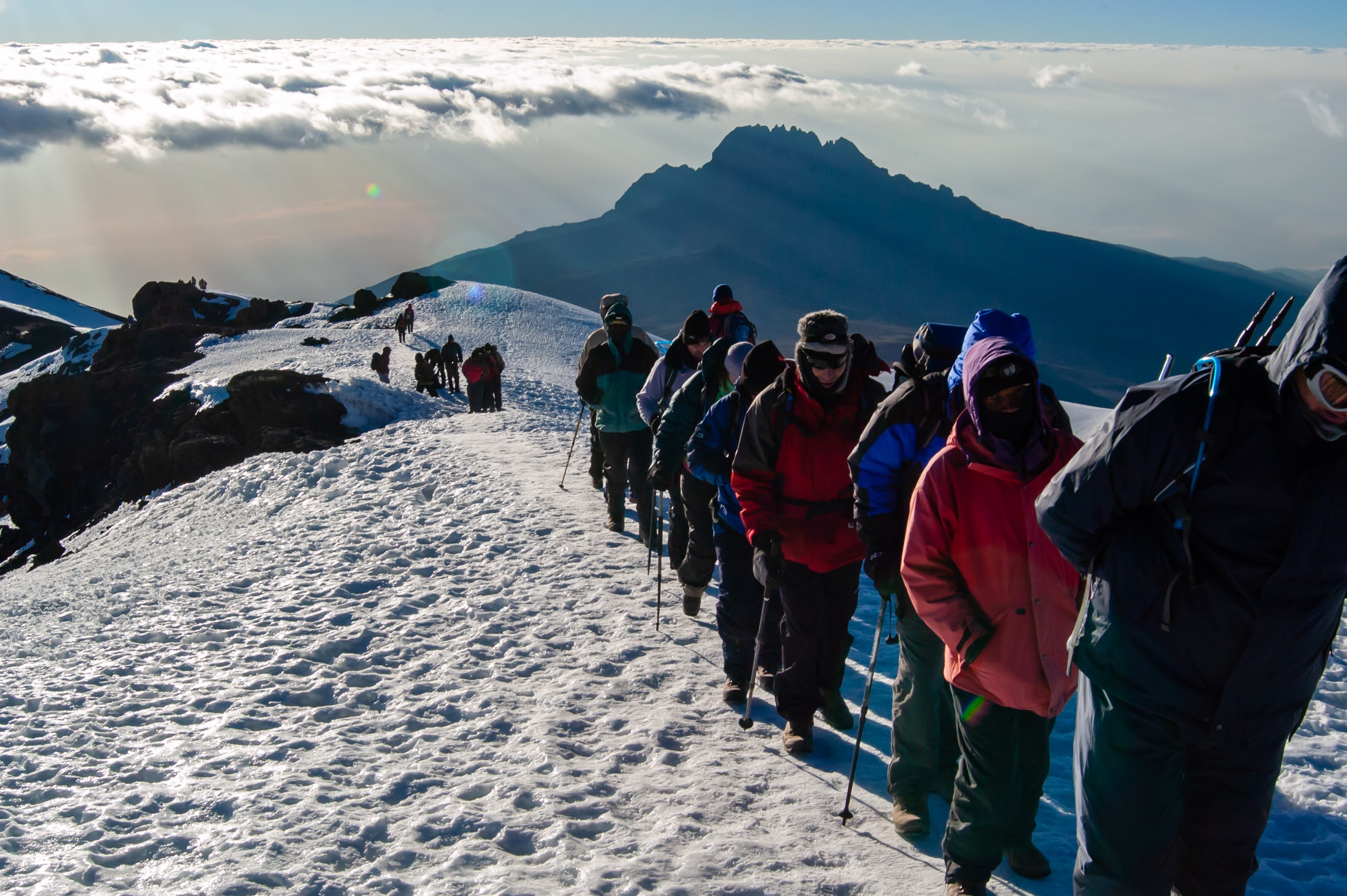 Final ascent to the top of Kilimanjaro or Uhuru Peak