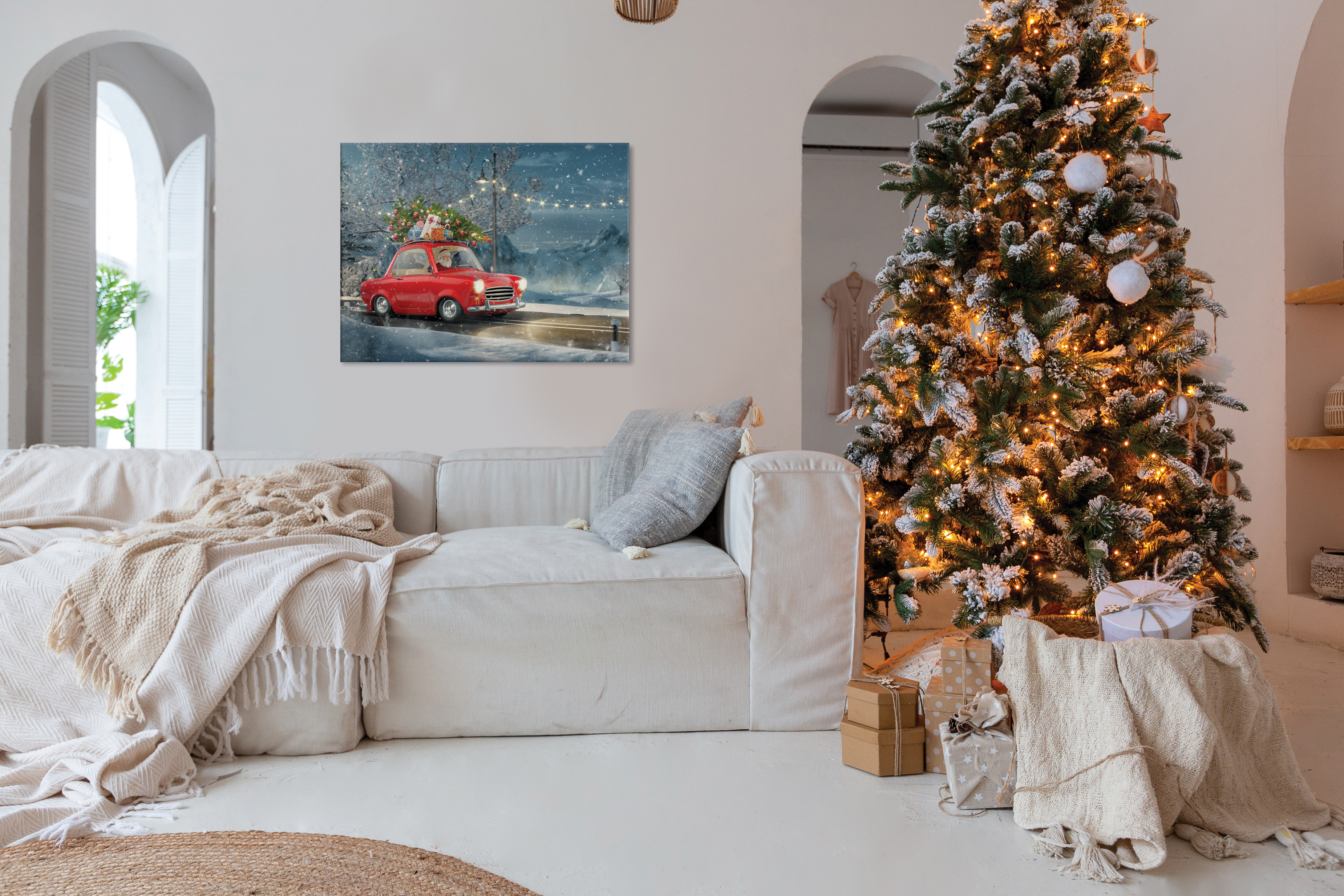 Canvas print of red truck in the snow