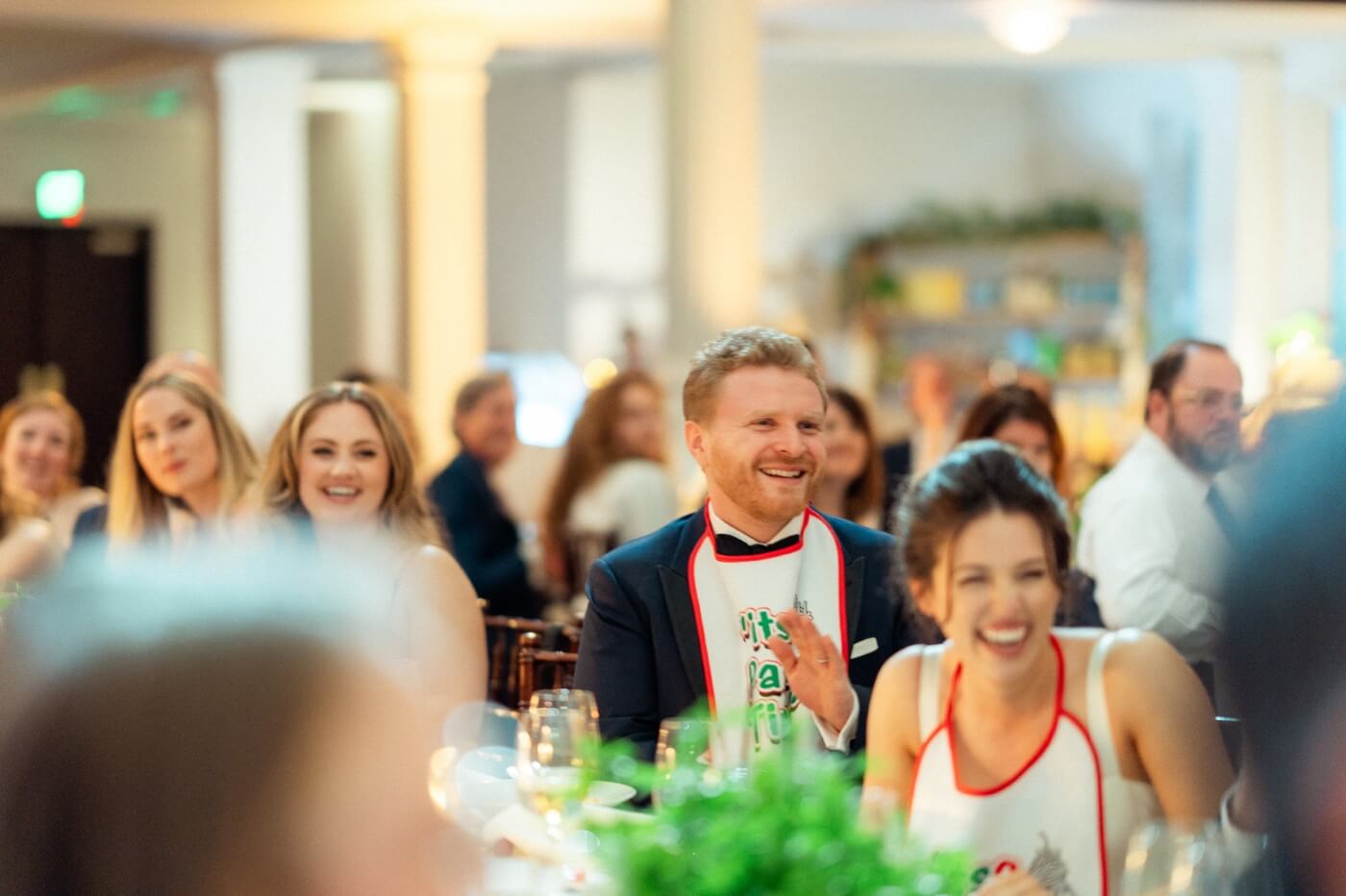 bride and groom smiling