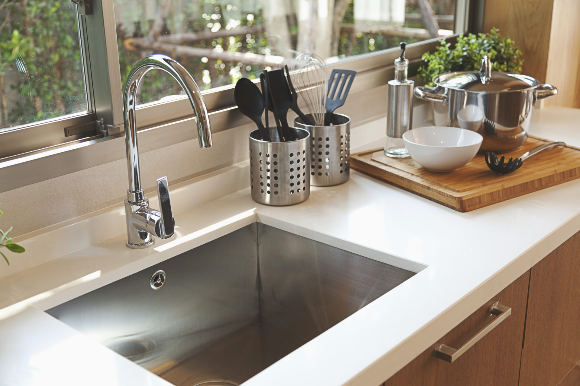 Newly installed, pristine kitchen bench and sink