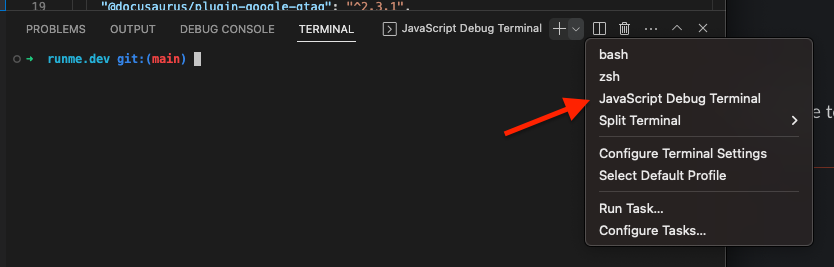 JavaScript Debug Terminal