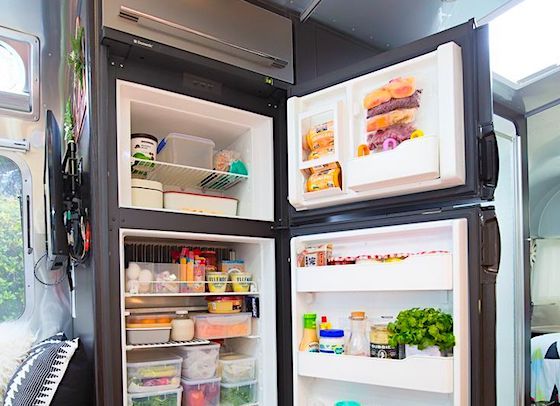 A fully stocked RV refrigerator