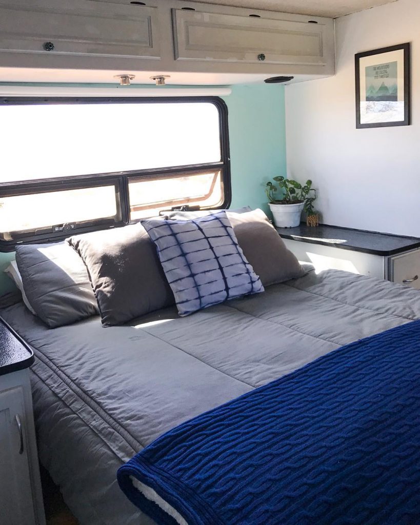 Adding new bedding to your RV's bedroom can really spruce up the space.
